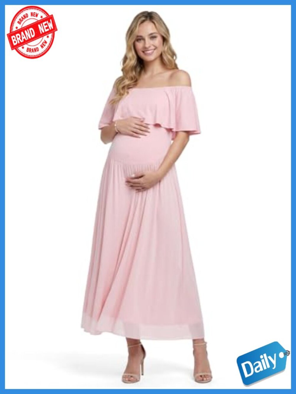 Off Shoulder Ruffled Maxi Maternity Dress for Baby Shower Photoshoot